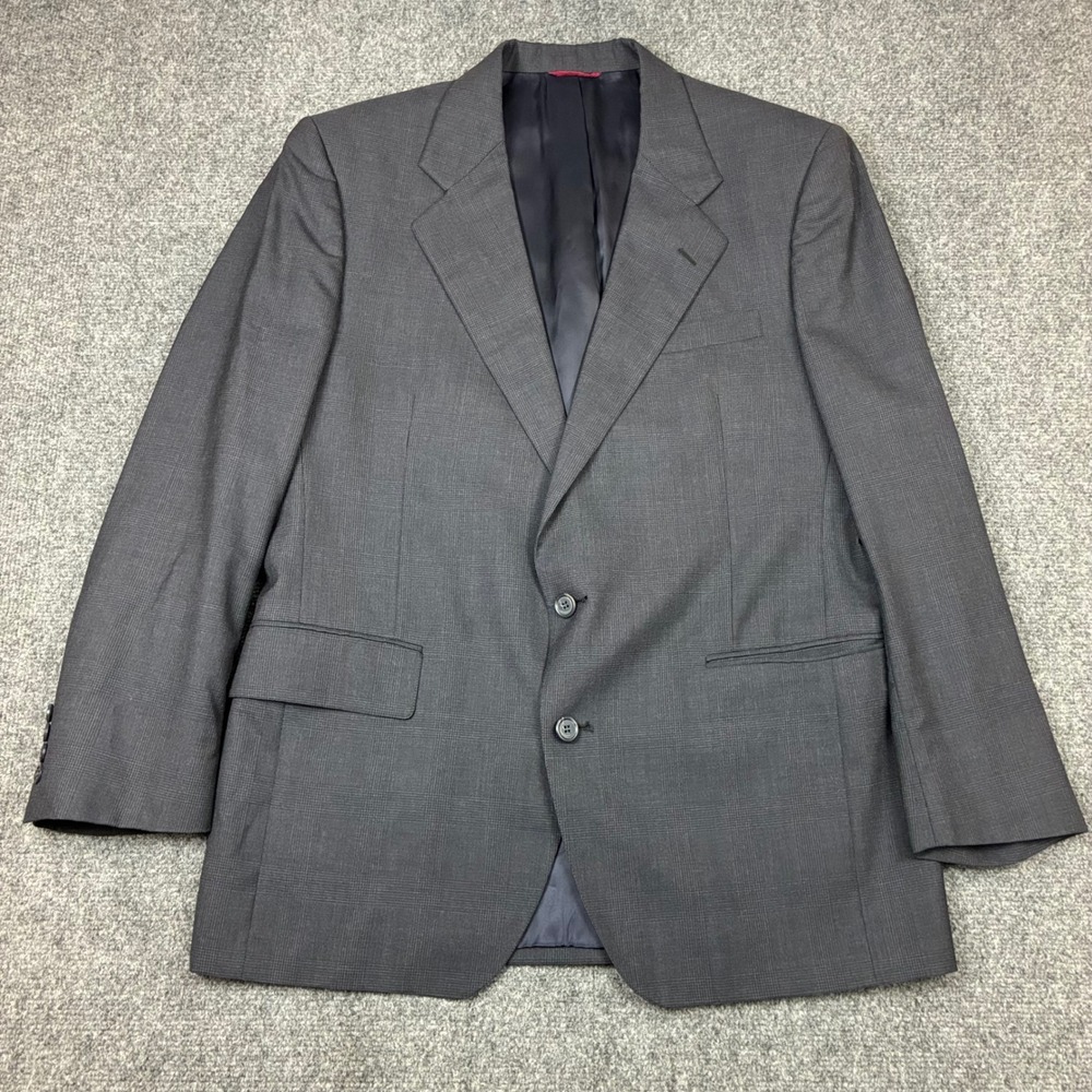 Jos. A. Bank Mens Charcoal Gray Glen Plaid 100% Pure Wool 2-Button Blazer Coat